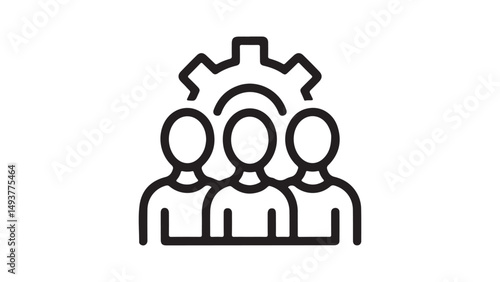 Silhouette of a wine bottle combined with gear and teamwork symbols in a vector design