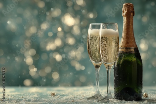 Celebratory Toast With Champagne in Elegant Glasses During Winter Evening Gat...