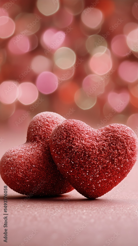 Obraz premium Decorative Glitter Hearts Arranged on a Soft Surface for a Festive Celebration or Romantic Occasion