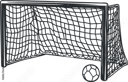 Illustration of a soccer goal with a ball positioned near the net, representing the sport game