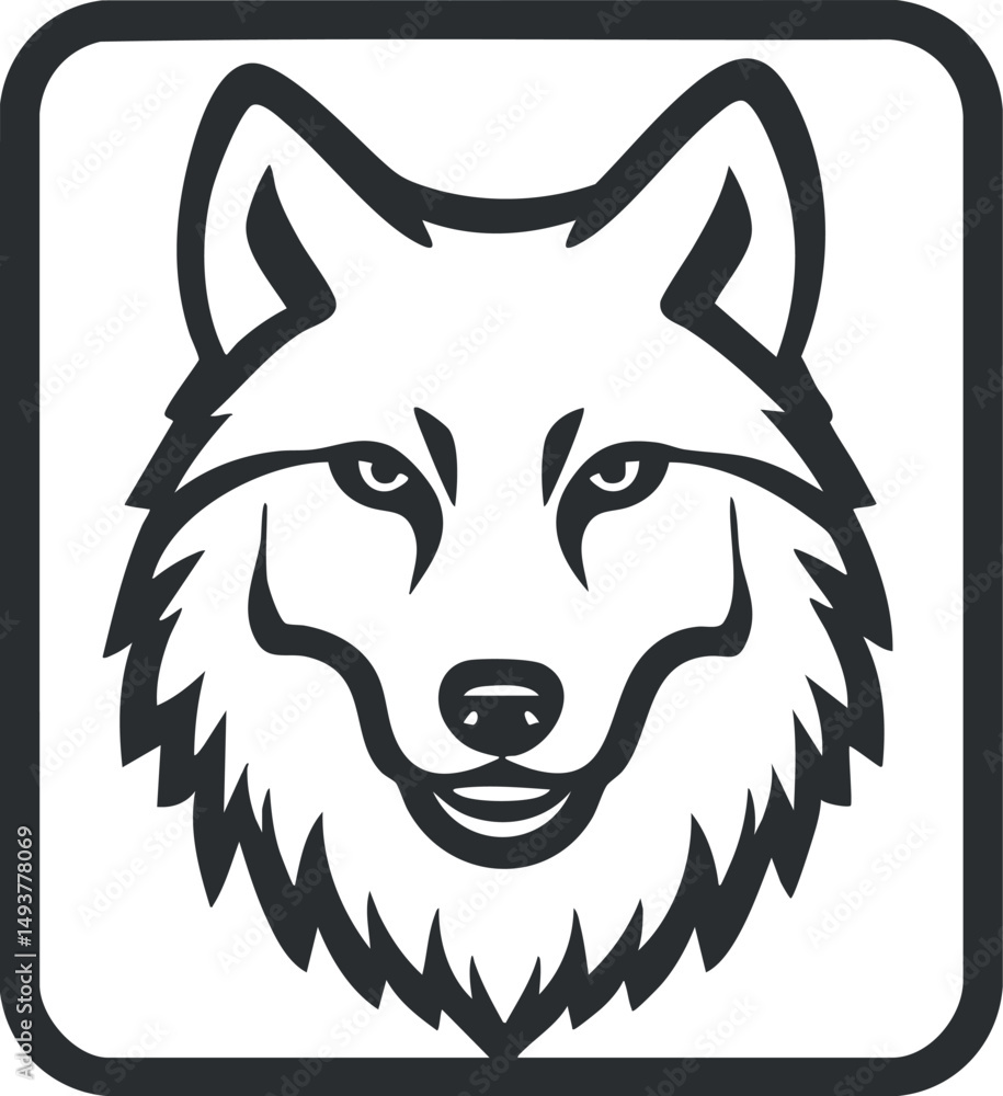 Fototapeta premium Black and white wolf head outline icon representing wild animal nature and strength