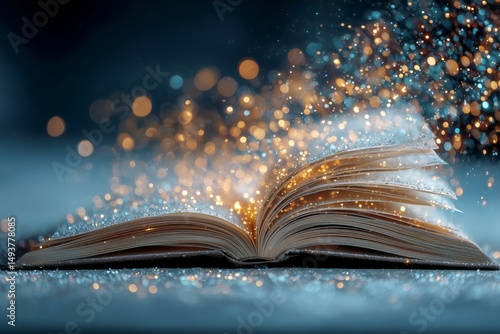Magic Sparks Emerge From an Open Book Creating a Surreal Atmosphere at Night