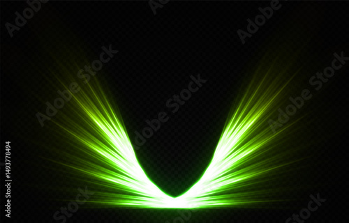 Magical angel wings with fire effect. Shining angel wings on transparent background.