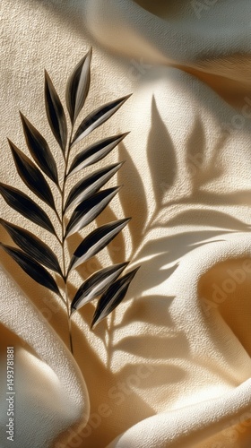 Delicate Leaves Casting Shadows on Soft Fabric During Midday Light