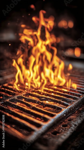 Grill Igniting With Vibrant Flames During a Summer Cookout in the Backyard at...