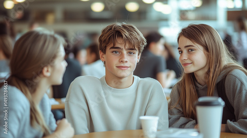 Mixed Group Of Teenage Students With Casual Mood In Bright School Cafeteria