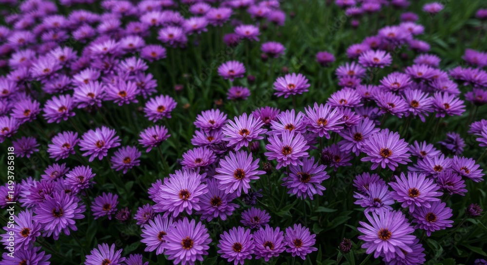 Obraz premium Purple Aster Flower Field - A vibrant field of purple aster flowers in full bloom. Beautiful nature scene