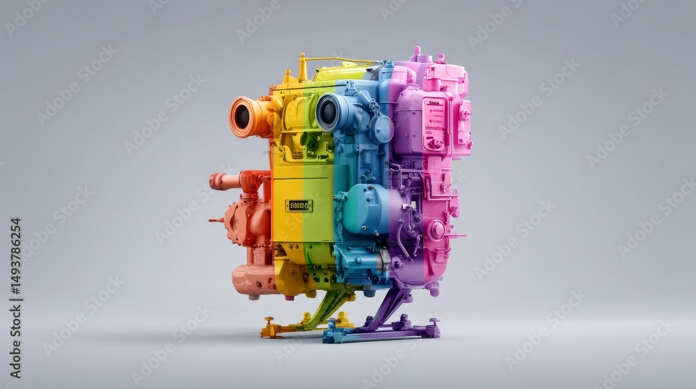 Obraz premium A colorful, modern engine design showcasing innovation in technology and engineering.