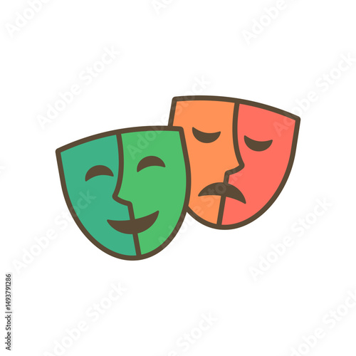 Theater mask icon. Comedy, drama, tragedy symbol. Masquerade, Comic and tragic mask icon. Vector