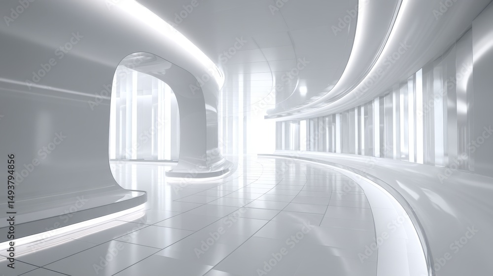Obraz premium A sleek, futuristic interior showcasing smooth curves and bright lighting.