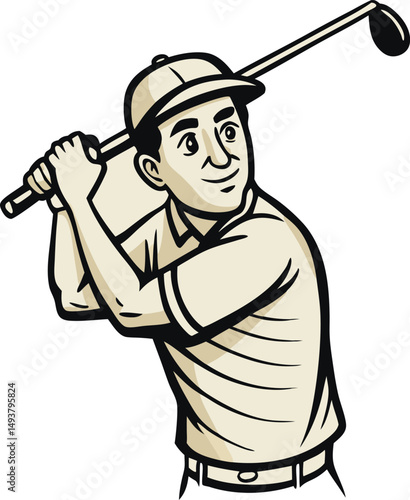 Dynamic Sketch of a Golfer Swinging a Club During a Golf Game