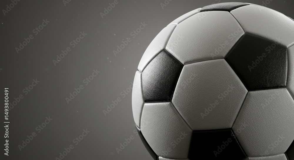 Naklejka premium Soccer Ball Close up Detail Black and White Classic Design Sports Equipment Championship Game