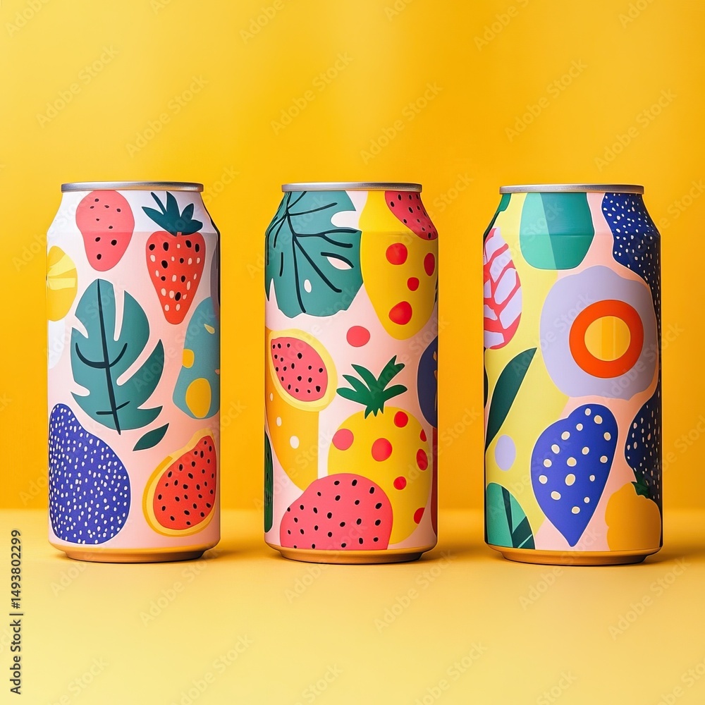 Obraz premium Summer-themed soda packaging with colorful fruit visuals. AI generated image