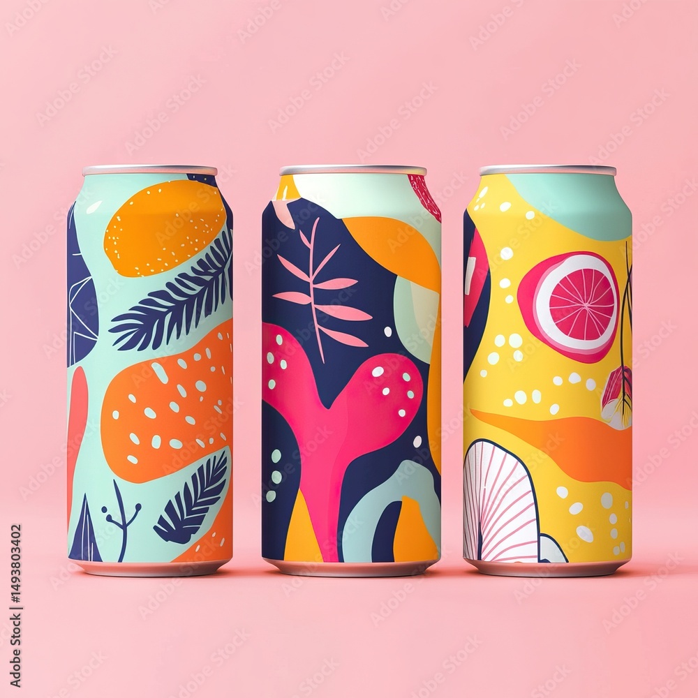 Obraz premium Summer soda can artwork with vibrant fruity patterns. AI generated image