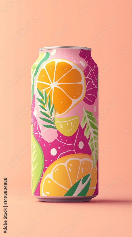 Fototapeta premium Playful fruit soda cans for a refreshing summer vibe. AI generated image