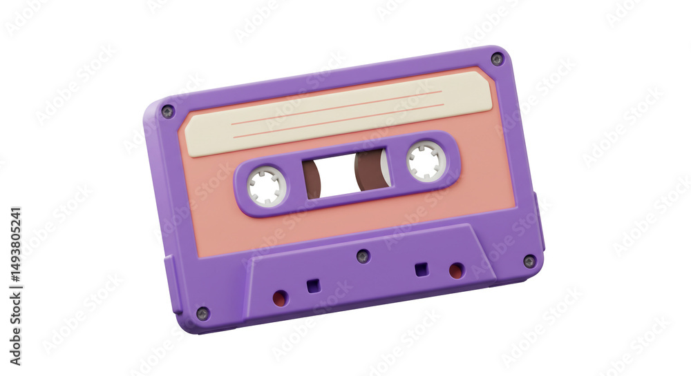 Obraz premium Retro Cassette Tape Illustration 80s 90s Nostalgia Vintage Audio Music Lover Pastel Aesthetic Purple