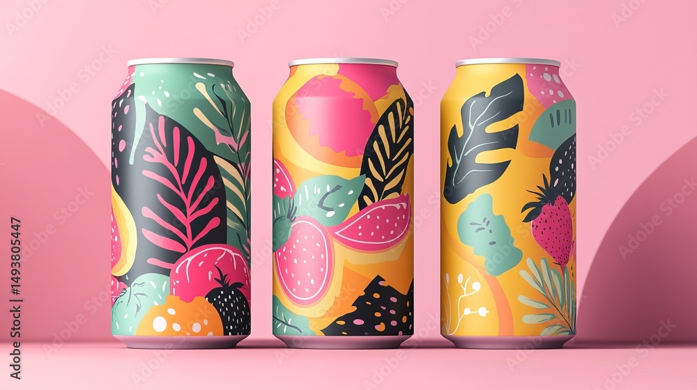 Obraz premium Playful fruit soda cans for a refreshing summer vibe. AI generated image