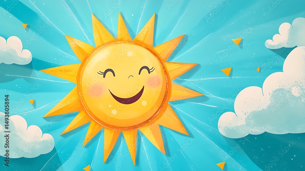 Fototapeta premium Cartoon Sun with Triangular Rays
