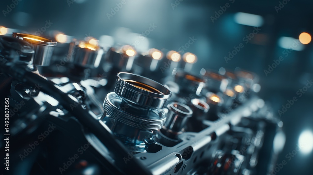 Naklejka premium Close-up of an intricate engine component showcasing modern technology and design.