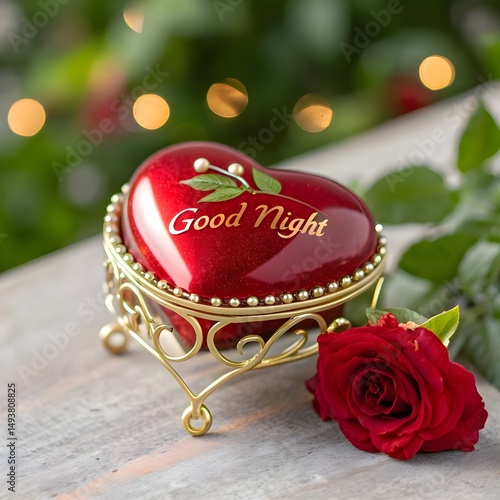 Romantic good night heart shaped box red rose