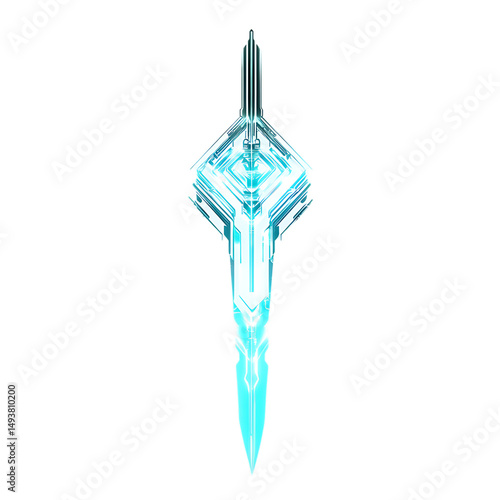 Futuristic Arrow with a Sleek Digital Structure in a Sword with a Glowing Blue Light Isolated on Transparent Background