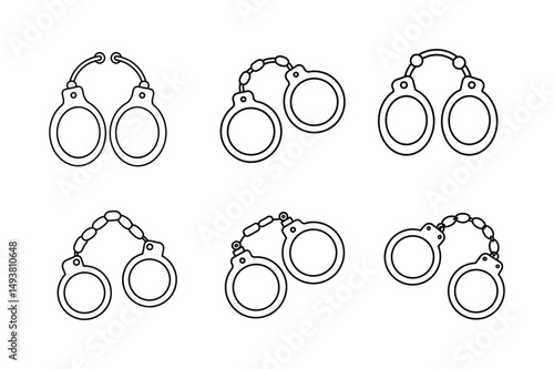 Handcuffs line art Vector bundle  illustration, Handcuffs line art, Handcuffs  silhouette vector 