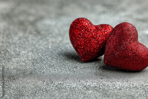 Glittering Red and Silver Hearts Symbolize Love and Affection During Festive ...