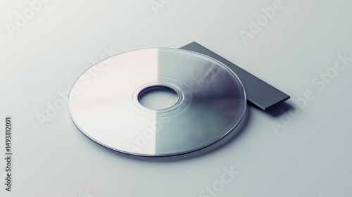 Close-up of a blank CD or DVD disc with a black case on a light gray background.
