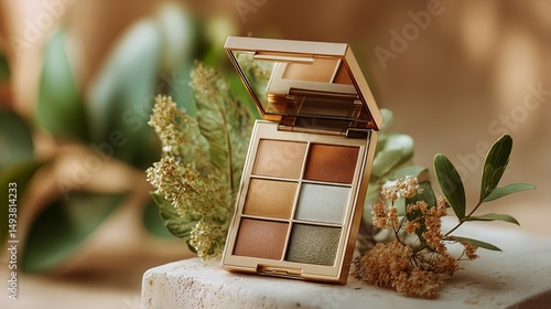 Beauty Palette Arranged With Stones and Flowers in a Serene Setting