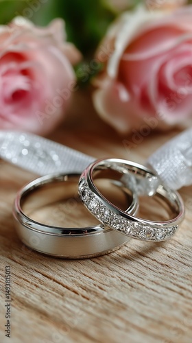 Elegant Wedding Rings Arranged With Delicate Roses for a Romantic Celebration