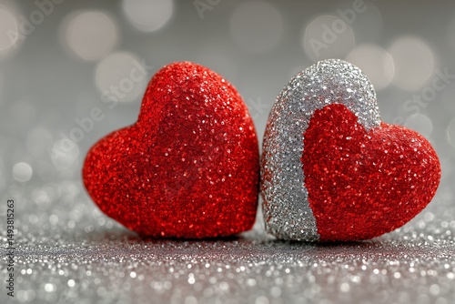 Glittering Red and Silver Hearts Symbolize Love and Affection During Festive ...