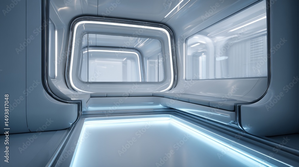 Futuristic interior featuring sleek lines and bright LED lighting. Futuristic interior featuring sleek lines and bright LED lighting.