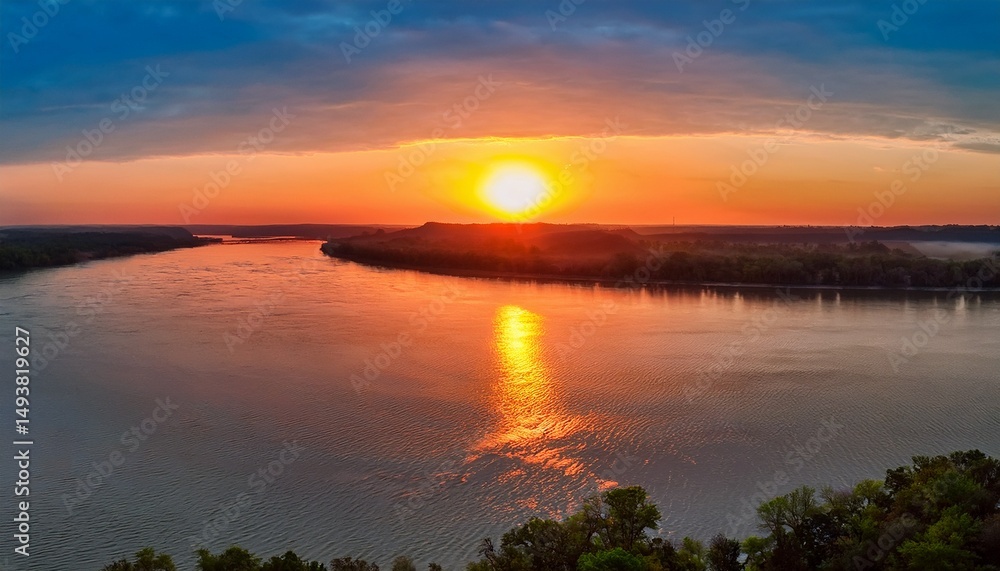 Obraz premium sunset over the mississippi river near portage des sioux missouri