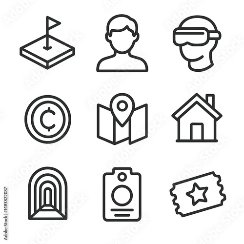 Virtual reality and navigation linear icons set. tech and mapping symbols