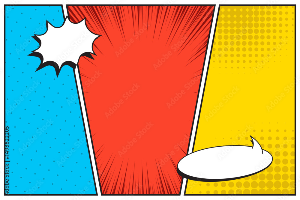 Fototapeta premium Comic cartoon retro template background, three panel comic manga cartoon