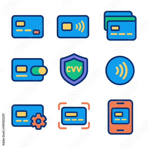 Credit card flat icons set. payment and security symbols for digital transactions