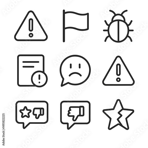 Warning and alert linear icons set. caution and notification symbols