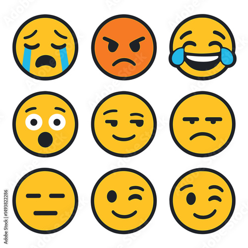 Emoticons flat icons set. smiley and emoji expressions for digital communication