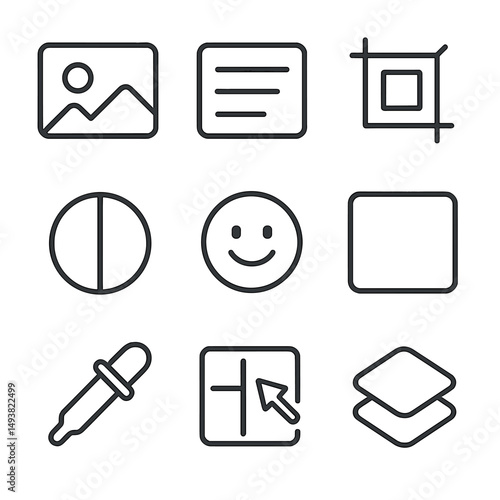 Photo editing silhouette icons set. image adjustment and design tools