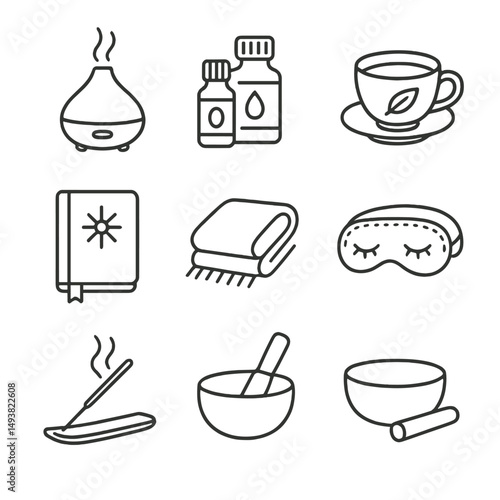 Spa and wellness linear icons set. relaxation and self-care symbols collection