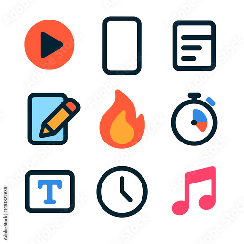 Digital media flat icons set. multimedia and technology symbols for ui design