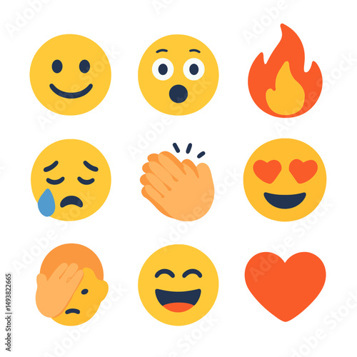 Emoji flat icons set. expressive faces and emotional symbols for digital messages