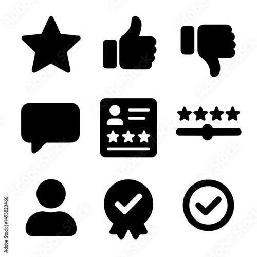 Review and feedback silhouette icons set. rating and evaluation graphics