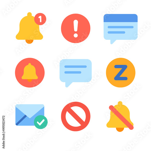 Notification flat icons set. alert, message, notification symbols for digital platforms
