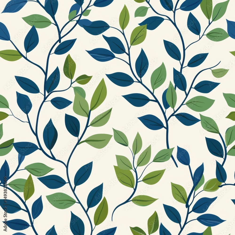 Abstract Plant Pattern with Vibrant Blue and Green Leaves Abstract Plant Pattern with Vibrant Blue and Green Leaves