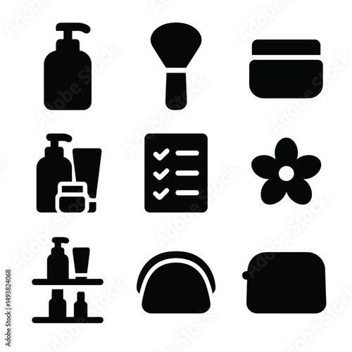 Beauty and skincare silhouette icons set. cosmetic and wellness symbols
