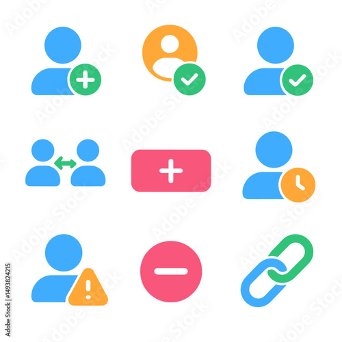 User and profile flat icons set. account and login management symbols