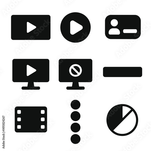 Media and communication silhouette icons set. digital and multimedia symbols