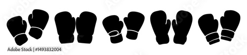 Boxing gloves silhouette icons-Collection of black silhouette icons of boxing gloves, flat vector illustrations representing combat sports, training, and martial arts equipment.