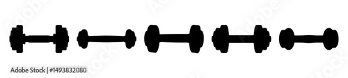 Dumbbell silhouette icons-Set of black silhouette icons showing different styles of dumbbells for weightlifting and fitness training, flat vector illustrations of gym equipment.